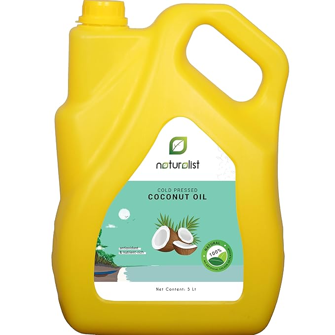 Naturalist Cold Pressed Coconut Oil | Chekku/Ghani/Virgin Oil | Unrefined | 100% Natural | Cooking / Massage / Hair Care Oil - Pack of 5 (1 Litre each)